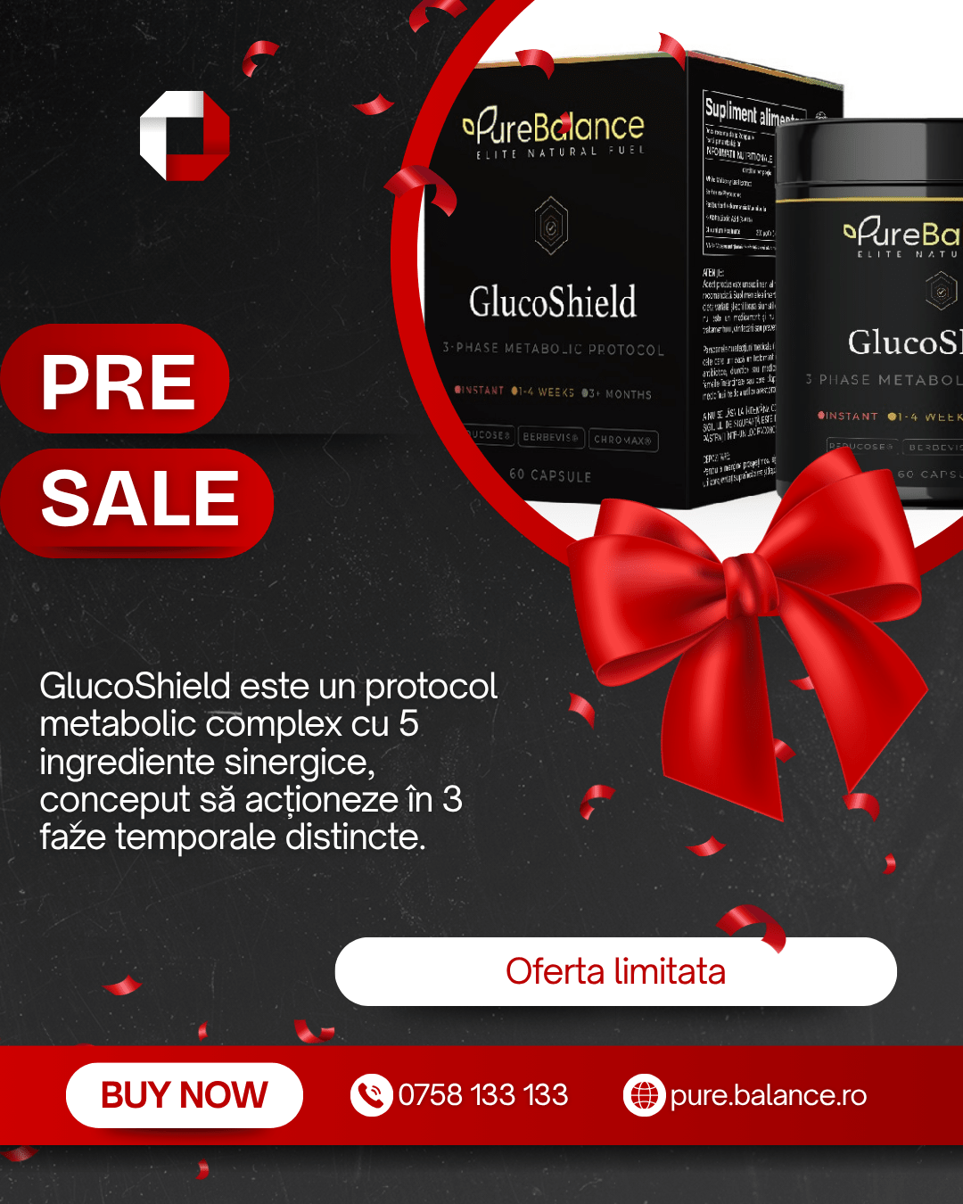 GlucoShield – Protocol Metabolic 3 Faze | Reducose® + Berbevis® + Chromax® | 60 Capsule (30 Zile) | Pure Balance - Pure Balance