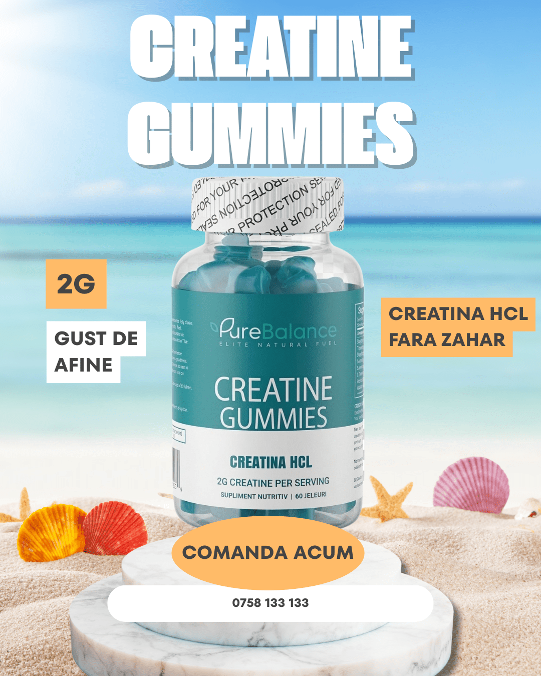💥 Creatina HCL Jeleuri 2g (Echivalent 4g Monohidrat) – 60 Jeleuri (30 zile )– Forță, Energie & Absorbție Maximă | Pure Balance - Pure Balance