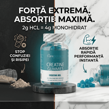 Creatina HCL Jeleuri 2g (Echivalent 4g Monohidrat) – 60 Jeleuri (30 zile )– Forță, Energie & Absorbție Maximă | Pure Balance - Pure Balance