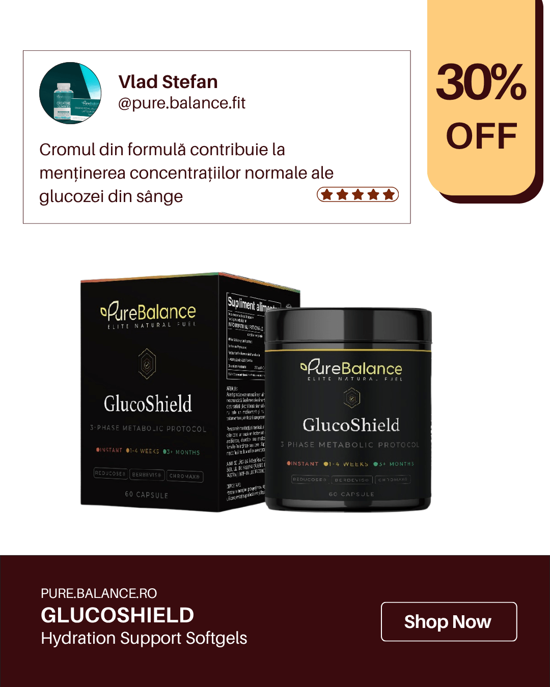 GlucoShield – Protocol Metabolic 3 Faze | Reducose® + Berbevis® + Chromax® | 60 Capsule (30 Zile) | Pure Balance - Pure Balance