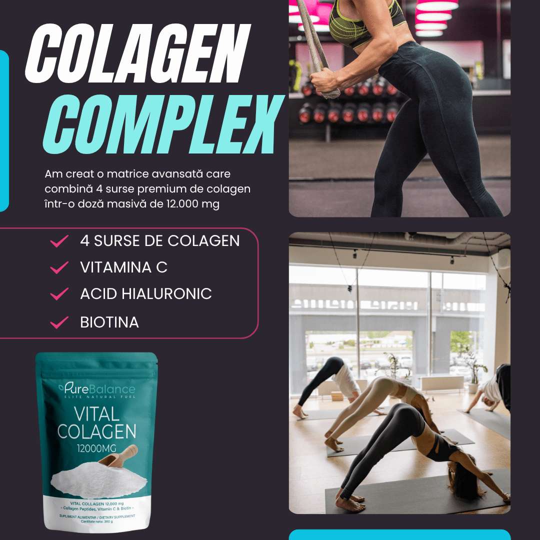 Complex Colagen Pulbere 12.000 mg + Acid Hialuronic & Biotină | Vital Colagen Pure Balance | Piele, Păr, Articulații | 360g (30 Zile) - Pure Balance