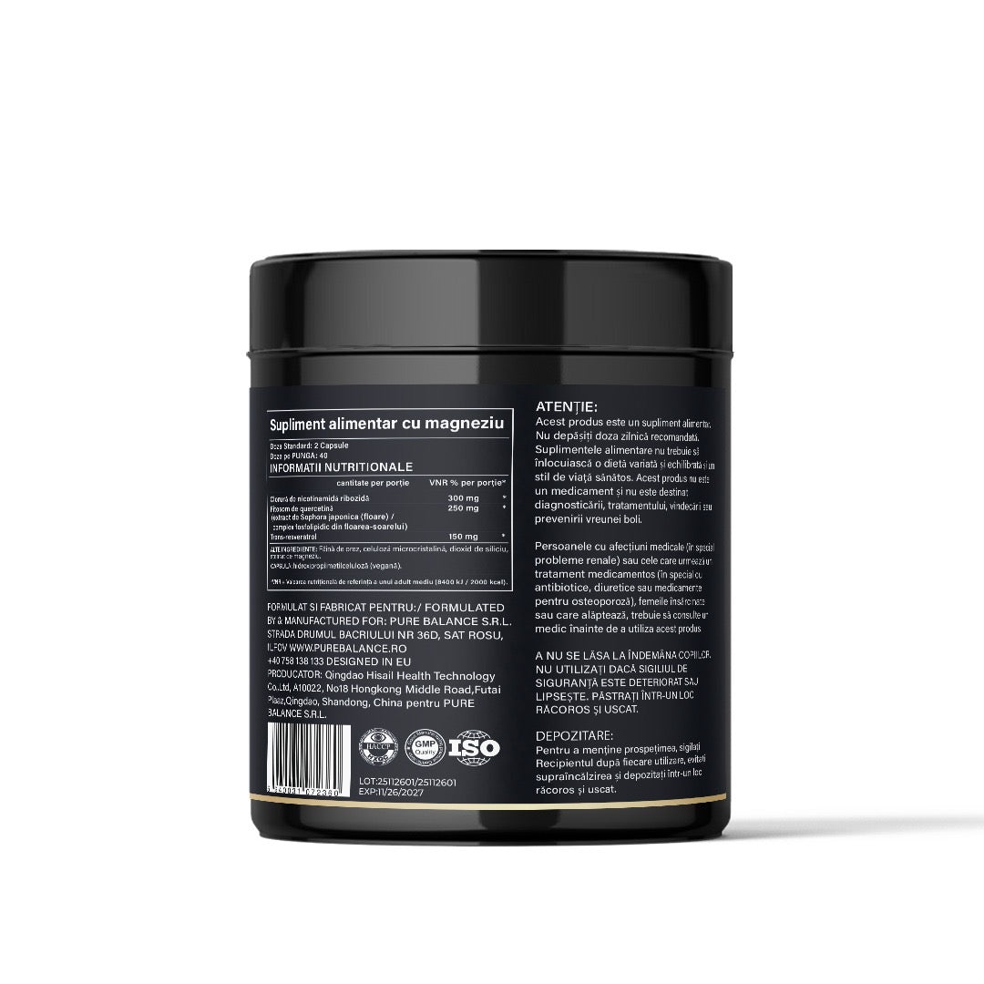 Cell Reactor NAD+ & Trans-Resveratrol | 80 capsule |⚡🧬 | Energie Celulară, Longevitate & Anti-Aging Avansat | FORGE SERIES | Pure Balance