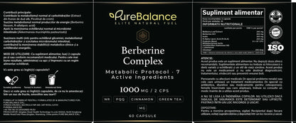 Berberina Complex 1000mg – Protocol Metabolic cu 7 Ingrediente Active | NR + PQQ + Scorțișoară + Ceai Verde | 60 Capsule (30 Zile) | Pure Balance - Pure Balance