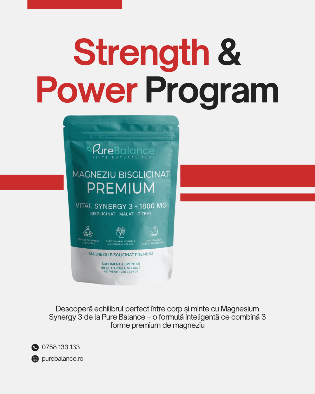 Magneziu Bisglicinat Premium 1800mg — 3 Forme Active (Synergy 3
