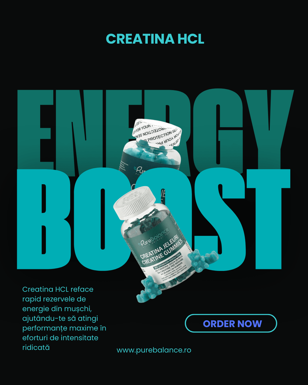 💥 Creatina HCL Jeleuri 2g (Echivalent 4g Monohidrat) – 60 Jeleuri (30 zile )– Forță, Energie & Absorbție Maximă | Pure Balance - Pure Balance