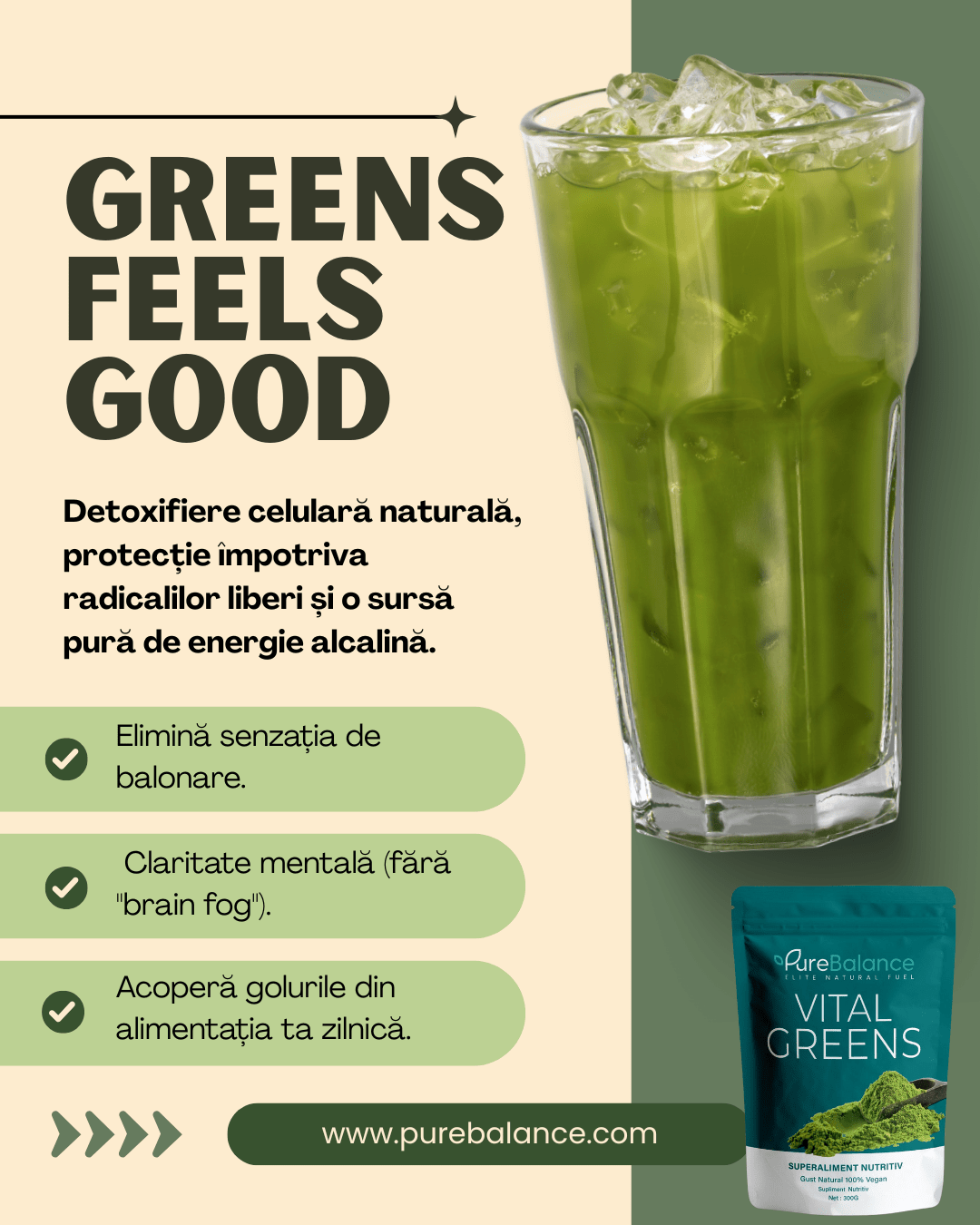 Complex Superalimente Verzi & Multivitamine Pulbere | Vital Greens Pure Balance | Energie & Imunitate | 300g (30 Zile) - Pure Balance