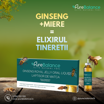 🍯 Lăptișor de Matcă cu Ginseng -10 monodoze – Royal Jelly pentru Imunitate & Energie | Pure Balance