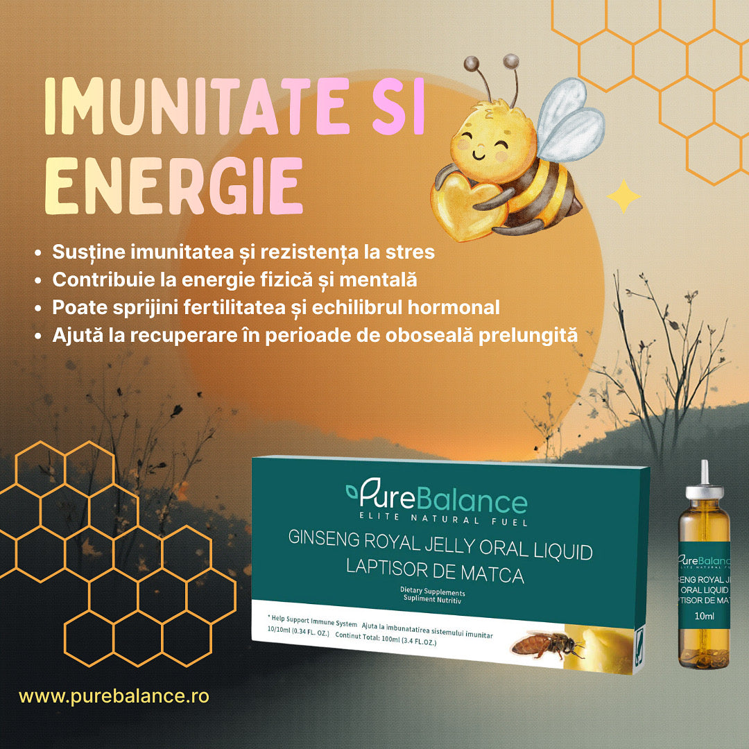 🍯 Lăptișor de Matcă cu Ginseng -10 monodoze – Royal Jelly pentru Imunitate & Energie | Pure Balance