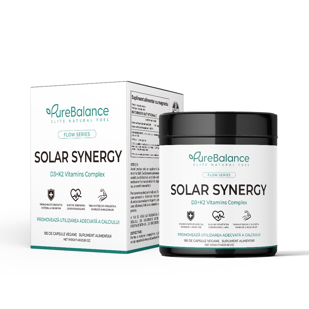 Solar Synergy D3+K2 🌿 | 180 Capsule | Imunitate & Oase Puternice | FLOW SERIES | Pure Balance