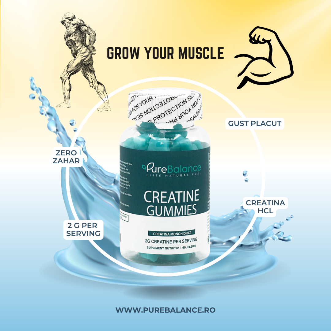 💥 Creatina HCL Jeleuri 2g (60 Jeleuri) – Forță Musculară, Energie Rapidă & Absorbție Superioară | Pure Balance