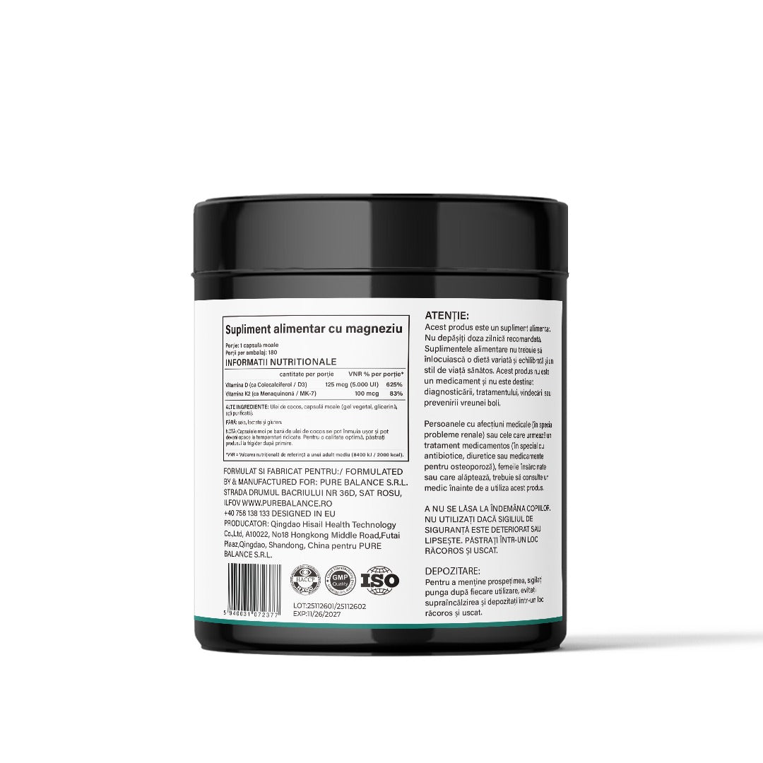 Solar Synergy D3+K2 🌿 | 180 Capsule | Imunitate & Oase Puternice | FLOW SERIES | Pure Balance