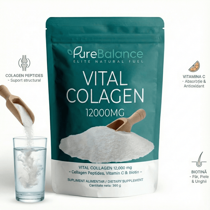 Complex Colagen Pulbere 12.000 mg + Acid Hialuronic & Biotină | Vital Colagen Pure Balance | Piele, Păr, Articulații | 360g (30 Zile)
