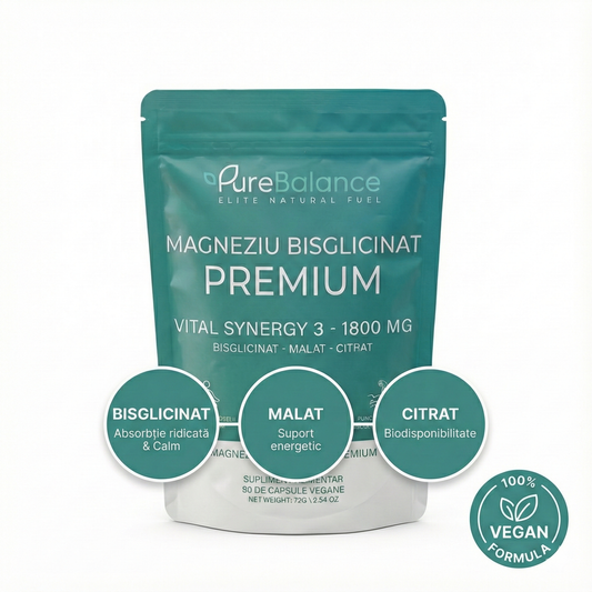 💤 Magneziu Bisglicinat Premium VITAL Synergy 3 (Bisglicinat + Malat + Citrat) – 90 Capsule Vegane pentru Somn, Relaxare & Anti-Crampe | Pure Balance
