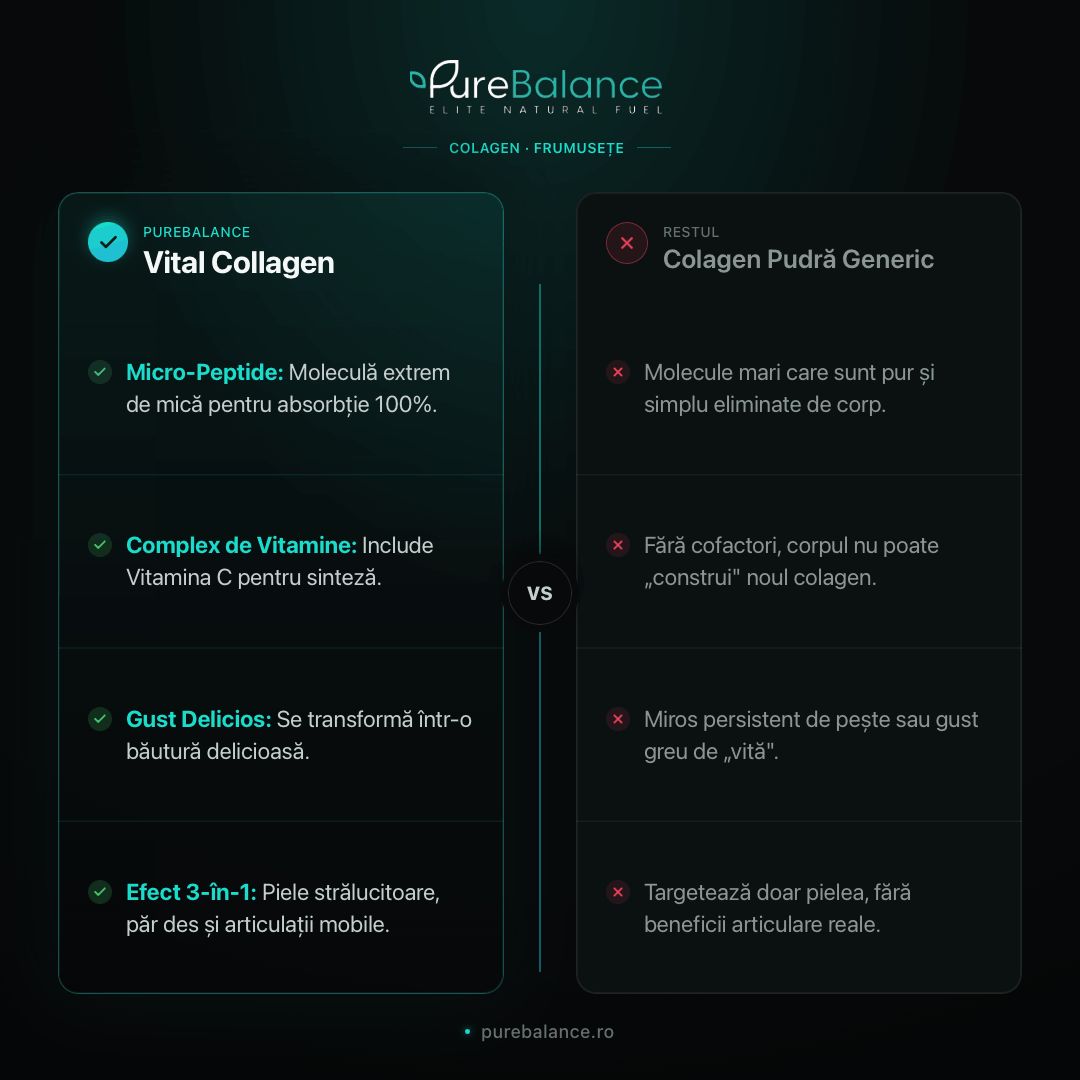 Complex Colagen Pulbere 12.000 mg + Acid Hialuronic & Biotină | Vital Colagen Pure Balance | Piele, Păr, Articulații | 360g (30 Zile) - Pure Balance