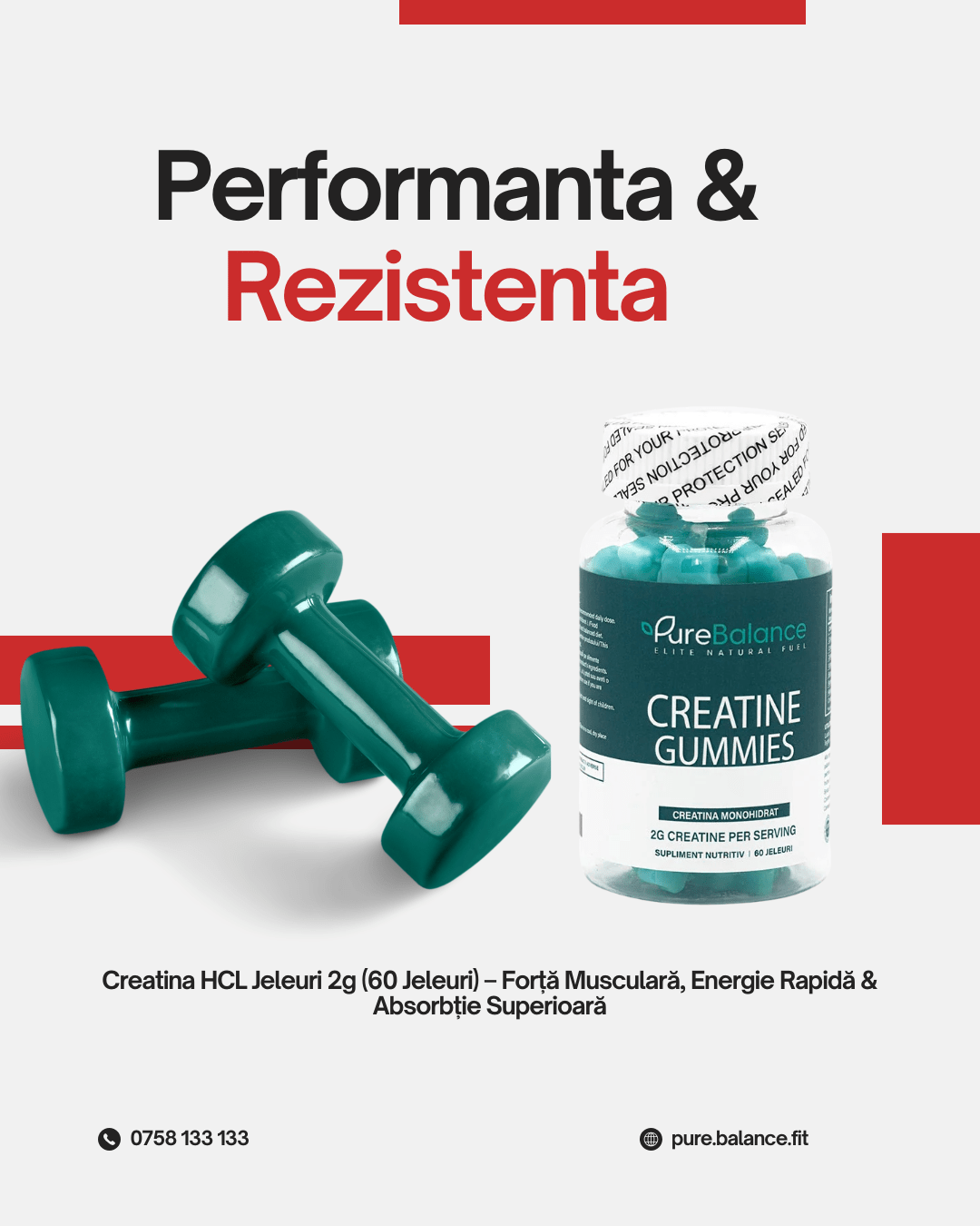 💥 Creatina HCL Jeleuri 2g (Echivalent 4g Monohidrat) – 60 Jeleuri (30 zile )– Forță, Energie & Absorbție Maximă | Pure Balance - Pure Balance