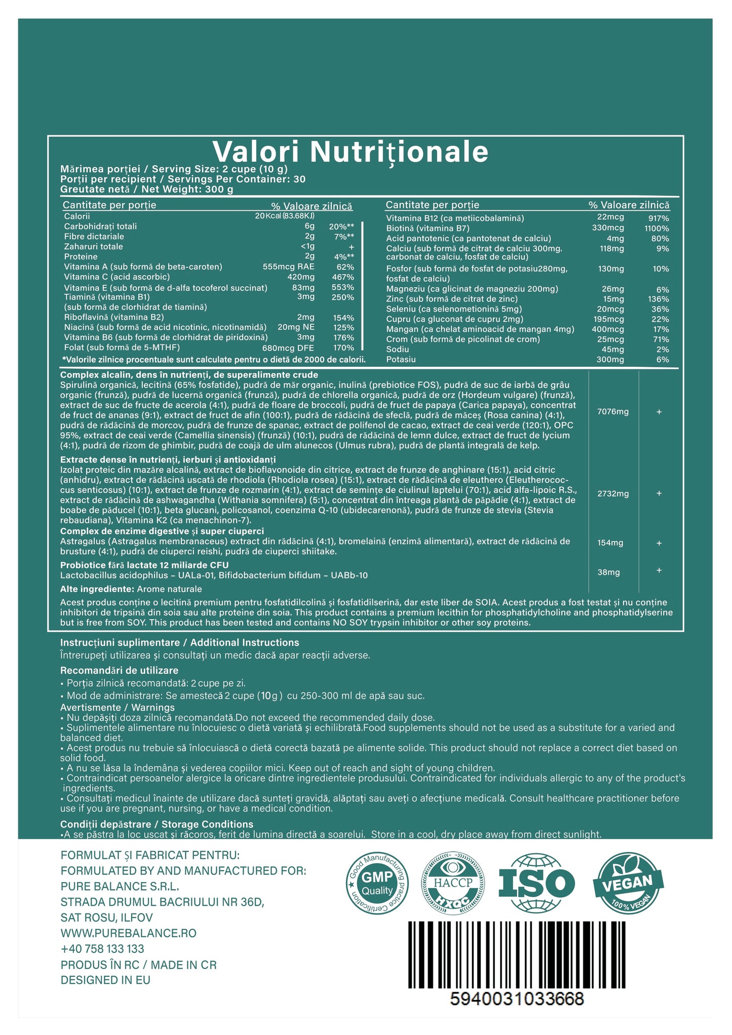 Vital Greens Supliment Multivitamine si Minerale (300g)