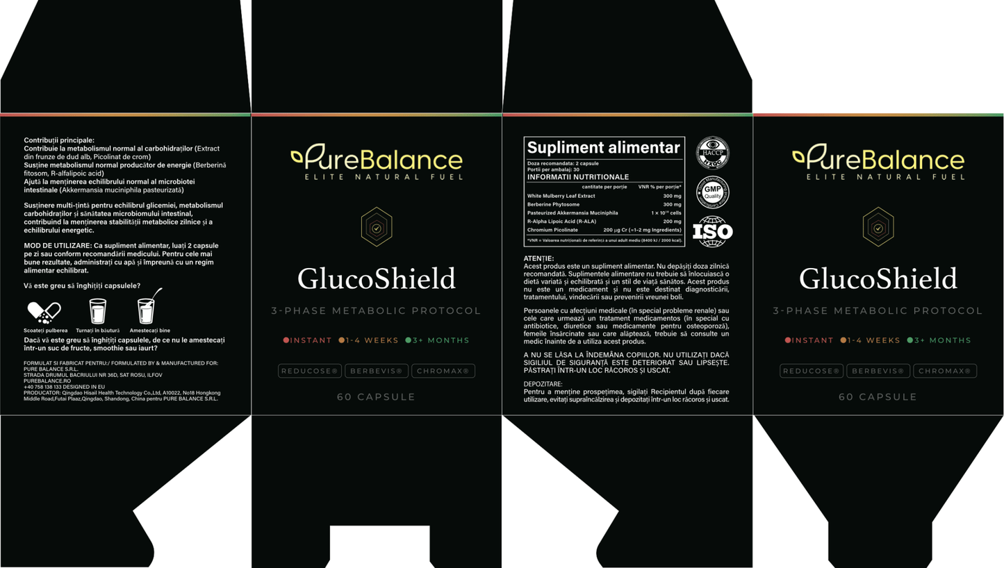 GlucoShield – Protocol Metabolic 3 Faze | Reducose® + Berbevis® + Chromax® | 60 Capsule (30 Zile) | Pure Balance - Pure Balance