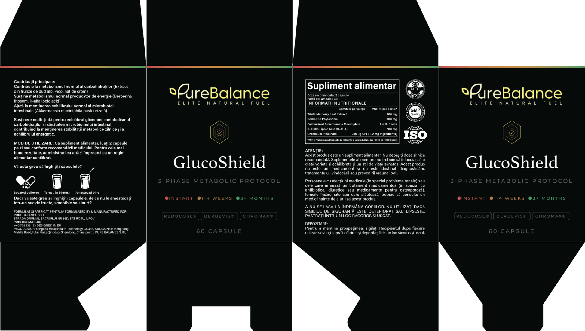 GlucoShield – Protocol Metabolic 3 Faze | Reducose® + Berbevis® + Chromax® | 60 Capsule (30 Zile) | Pure Balance - Pure Balance
