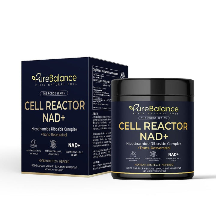 Supliment Longevitate NAD+ & Trans-Resveratrol (700mg) | Cell Reactor Pure Balance | Energie Celulară & Anti-Aging | 80 Capsule (40 Zile)