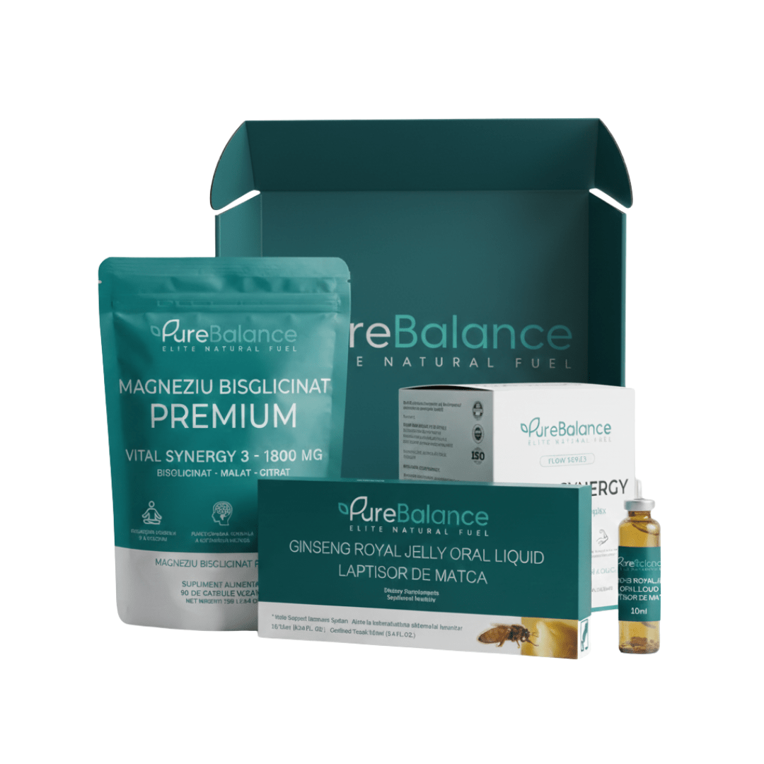 Protocolul VITAL - SHIELD | Sinergia Imunității și a Echilibrului Nervos - Magneziu 1800mg , Lăptișor de matca pur, D3+K2 - Pure Balance