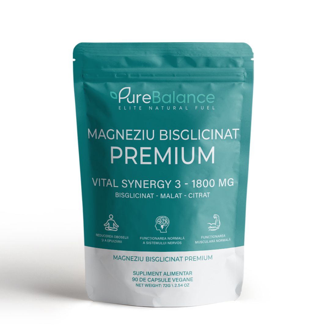 Magneziu Bisglicinat Premium VITAL Synergy 3 (Bisglicinat + Malat + Citrat) – 90 capsule vegane | Pure Balance