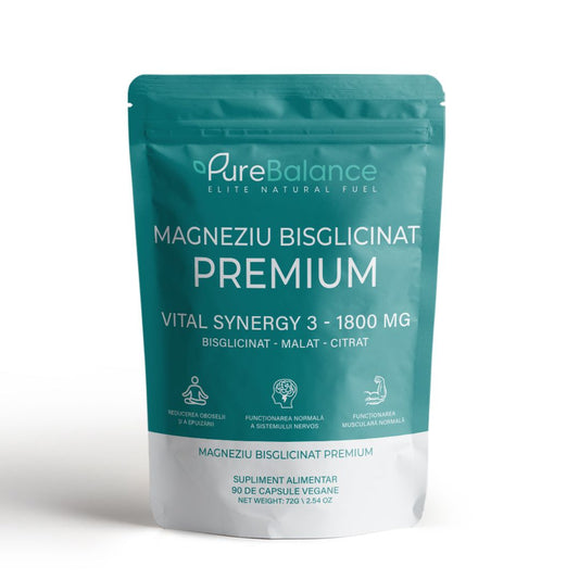 Magneziu Bisglicinat Premium VITAL Synergy 3 (Bisglicinat + Malat + Citrat) – 90 capsule vegane | Pure Balance